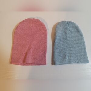 Kids Knit Beanie Set - Pink and Light Blue